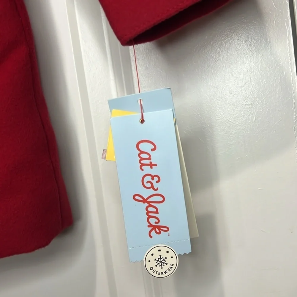 CAT & JACK RED HOODED PEA COAT